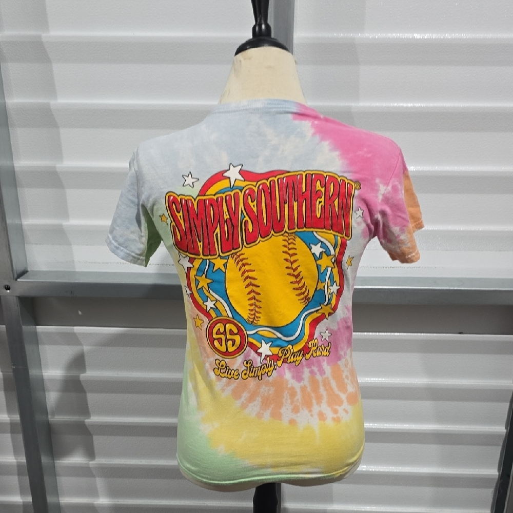 Simply Southern Tie dye Short Sleeve Tee Size Small Softball Themed